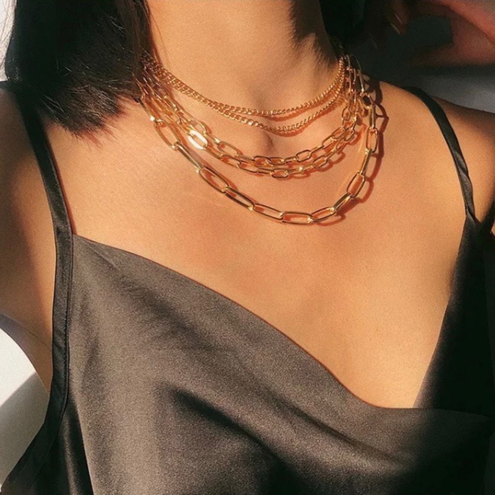 **Multi Layered Gold Chain Punk Choker Necklace - Picture 6 of 6